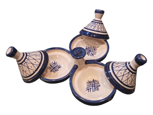 Set of 3 Handmade Moroccan Pottery Tagines for Spices and Sauces, Blue Spice Jar Tagines, Small Gift Ideas