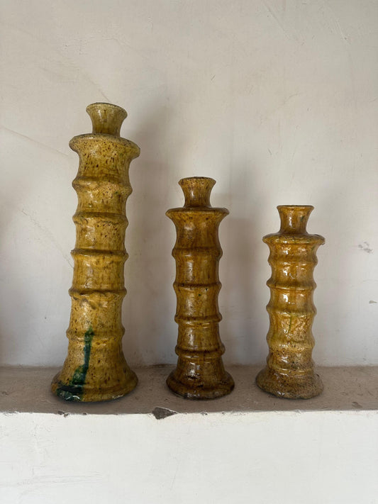 Yellow Tamegroute Candle Holder, Handmade Candle
