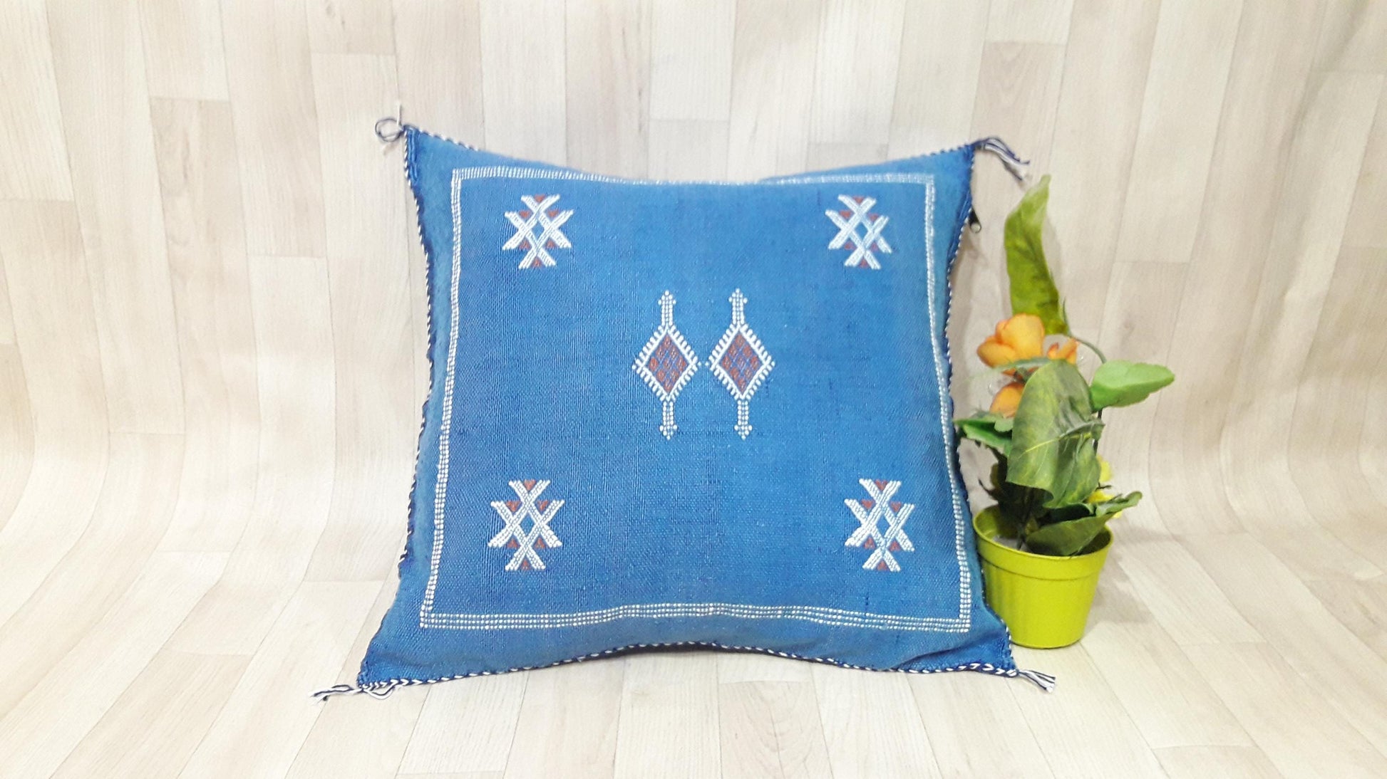 Cactus Silk Pillow Cover,Moroccan Boho Throw Pillow,Hand Woven Berber Pillow,Decorative Sabra Cactus Silk Cushion Cover.Lumbar Pillow