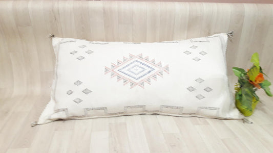 WHITE Cactus Silk Pillow Cover, Moroccan Boho Throw Pillow , Hand Woven Berber Pillow, Sabra Cactus Silk Cushion Cover,Pillow,Cushion