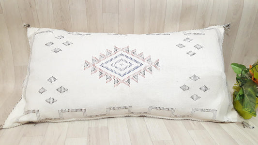 WHITE Cactus Silk Pillow Cover, Moroccan Boho Throw Pillow , Hand Woven Berber Pillow, Sabra Cactus Silk Cushion Cover,Pillow,Cushion