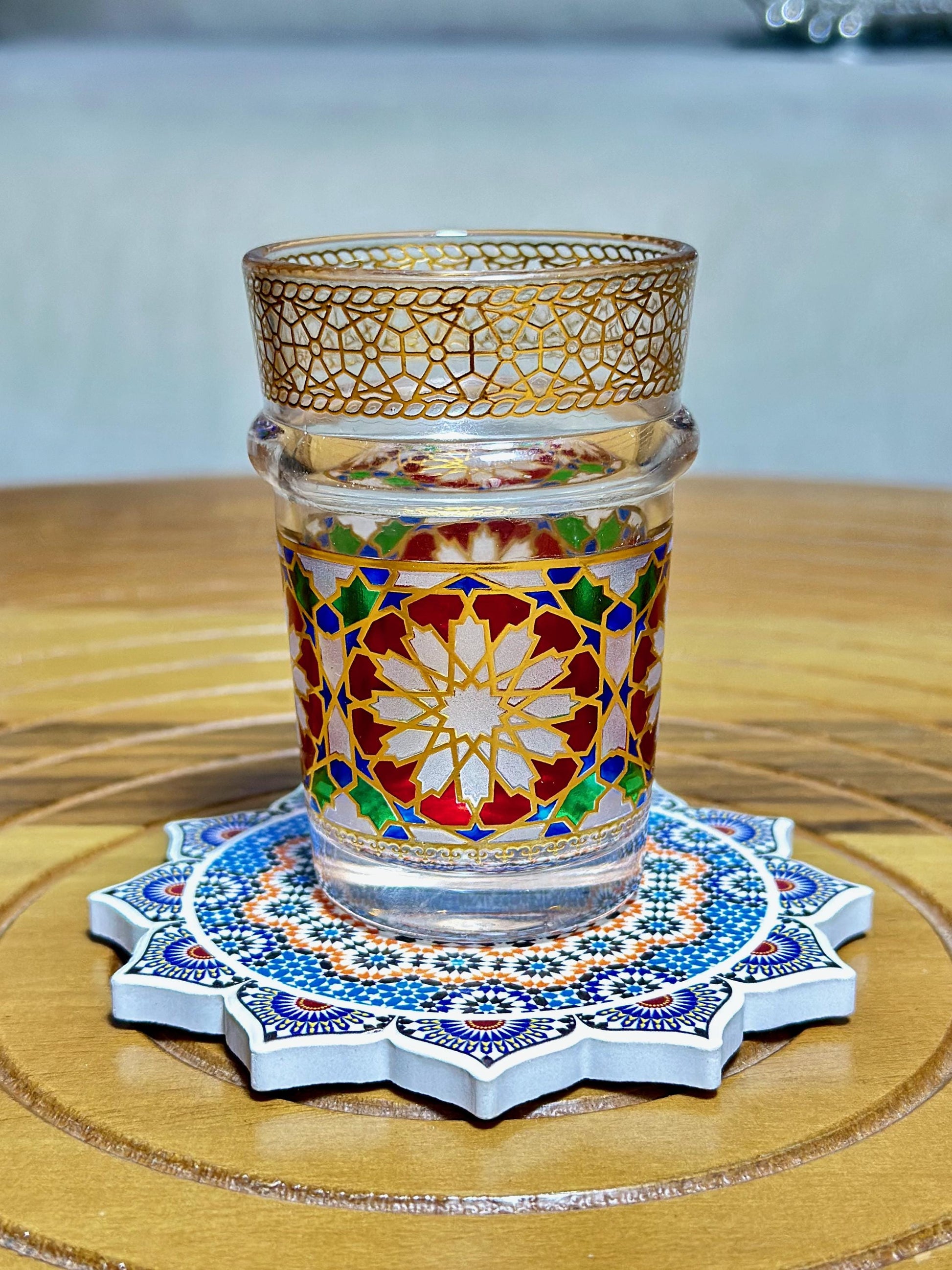 Set of 6 Tea Glasses Moroccan Beldi Cups Gold Zellij Design Tea Cups Small Multicoloured Traditional Moroccan Glassware 25% OFF