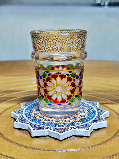 Set of 6 Tea Glasses Moroccan Beldi Cups Gold Zellij Design Tea Cups Small Multicoloured Traditional Moroccan Glassware 25% OFF