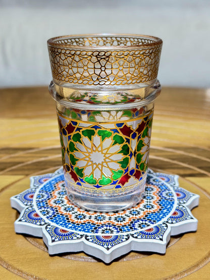 Set of 6 Tea Glasses Moroccan Beldi Cups Gold Zellij Design Tea Cups Small Multicoloured Traditional Moroccan Glassware 25% OFF