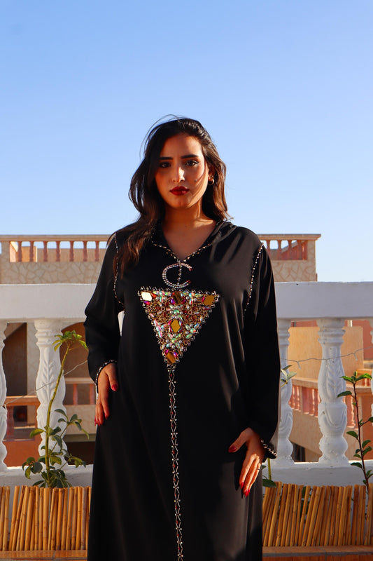 Beautiful Black Kaftan Dress, Luxury Kaftan, Women'S Kaftan Dress with Head Cover, Moroccan and African Style Abaya