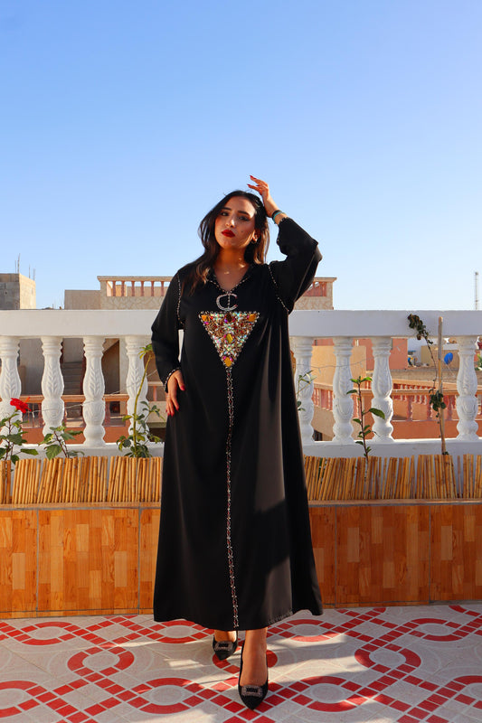 Beautiful Black Kaftan Dress, Luxury Kaftan, Women'S Kaftan Dress with Head Cover, Moroccan and African Style Abaya