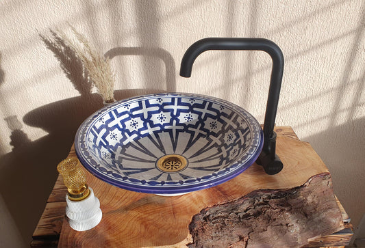 Blue Ceramic Bathroom Sink - Moroccan Bathroom Washbasin +Free Gifts