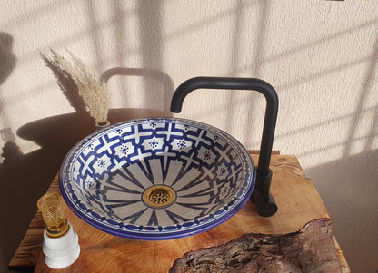 Blue Ceramic Bathroom Sink - Moroccan Bathroom Washbasin +Free Gifts