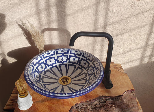 Blue Ceramic Bathroom Sink - Moroccan Bathroom Washbasin +Free Gifts