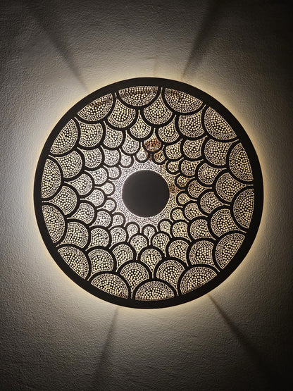 Moroccan round Brass Wall Sconce, Brass Wall Lamp