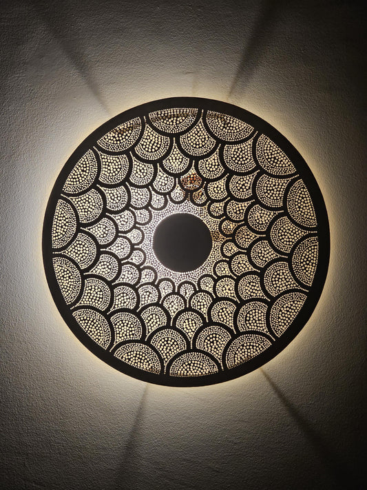 Moroccan round Brass Wall Sconce, Brass Wall Lamp