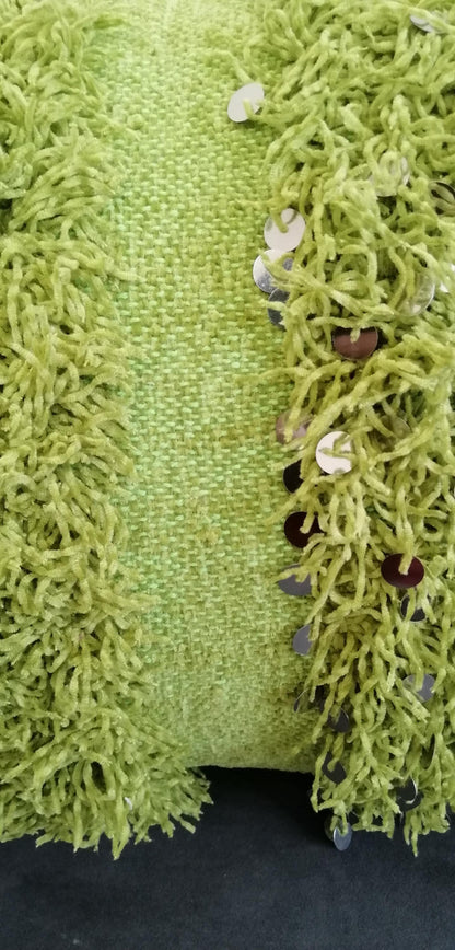 Handira Moroccan Pillows Wedding Handmade Cushion Cover Shaggy Berber Handira Pillows Moroccan Sofa Green Sequins Pillow