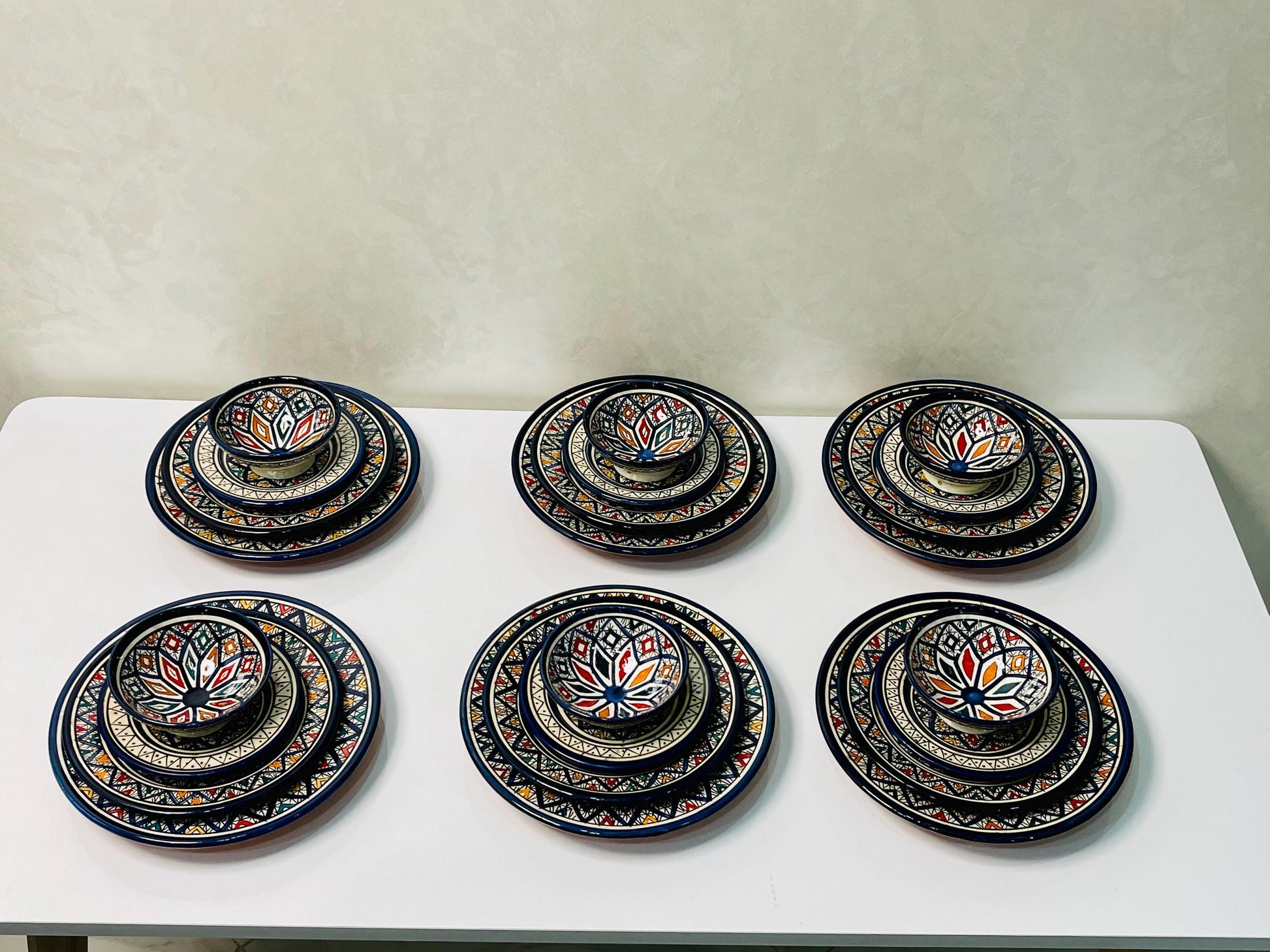 Authentic Moroccan Hand Painted Ceramic Dinnerware Set, Blue Handmade Serving Set, Tableware Collection, Dinnerware Set