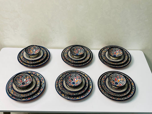 Authentic Moroccan Hand Painted Ceramic Dinnerware Set, Blue Handmade Serving Set, Tableware Collection, Dinnerware Set