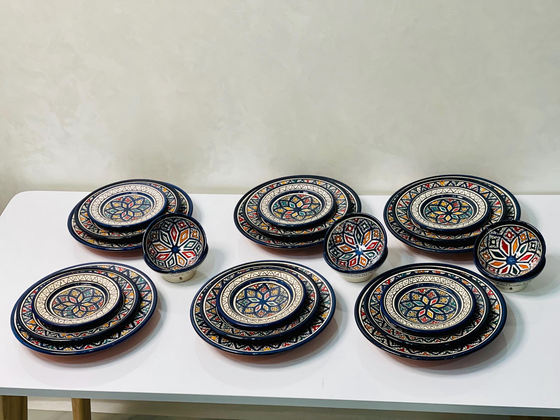 Authentic Moroccan Hand Painted Ceramic Dinnerware Set, Blue Handmade Serving Set, Tableware Collection, Dinnerware Set