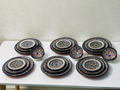 Authentic Moroccan Hand Painted Ceramic Dinnerware Set, Blue Handmade Serving Set, Tableware Collection, Dinnerware Set
