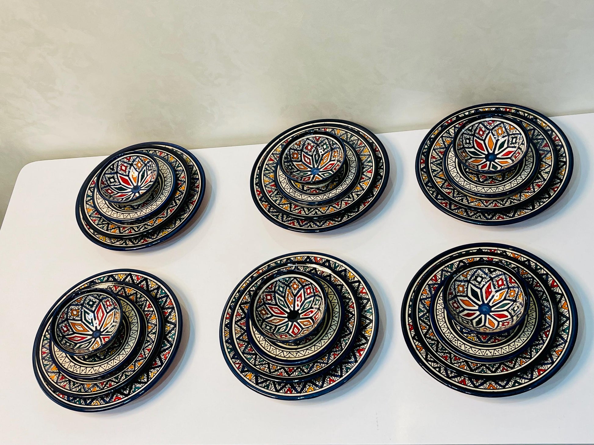 Authentic Moroccan Hand Painted Ceramic Dinnerware Set, Blue Handmade Serving Set, Tableware Collection, Dinnerware Set
