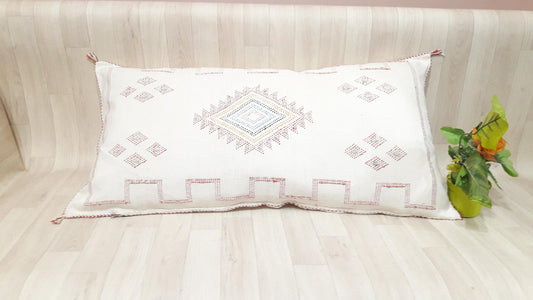 50% off Cactus Silk Pillow Cover, Moroccan Boho Throw Pillow ,Hand Woven Berber Pillow, Sabra Cactus Silk Cushion Cover,Pillow,Cushion