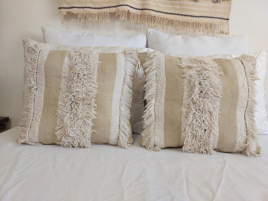 Set of Two Moroccan Handira Pillow, Wedding Blanket Pillow, Decorative Pillow, Vintage Berber Textile