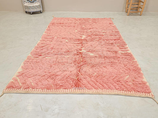 SOFT PILE RUG 5X8, Peachy Pink Moroccan Rug, Beni Mrirt Wool Rug, Hand-Tufted Area Rug, Shaggy Berber Carpet, Luxury Home Decor.