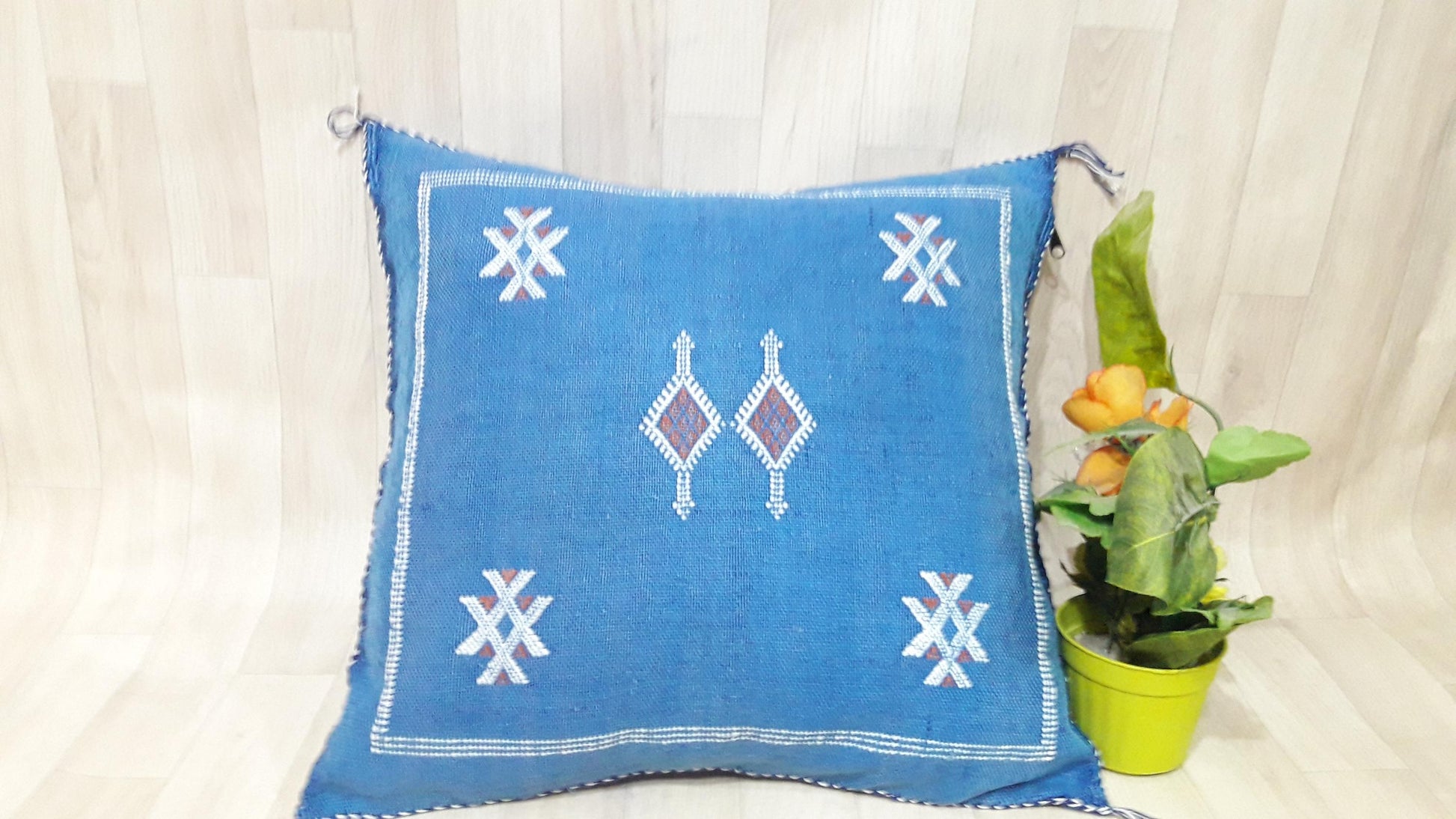 Cactus Silk Pillow Cover,Moroccan Boho Throw Pillow,Hand Woven Berber Pillow,Decorative Sabra Cactus Silk Cushion Cover.Lumbar Pillow