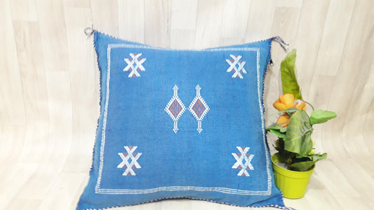 Cactus Silk Pillow Cover,Moroccan Boho Throw Pillow,Hand Woven Berber Pillow,Decorative Sabra Cactus Silk Cushion Cover.Lumbar Pillow