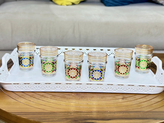 Set of 6 Tea Glasses Moroccan Beldi Cups Gold Zellij Design Tea Cups Small Multicoloured Traditional Moroccan Glassware 25% OFF