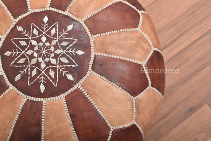 Stuffed Oil Moroccan Leather Pouf - Handmade Genuine Leather - Ottoman Footstool Hassock