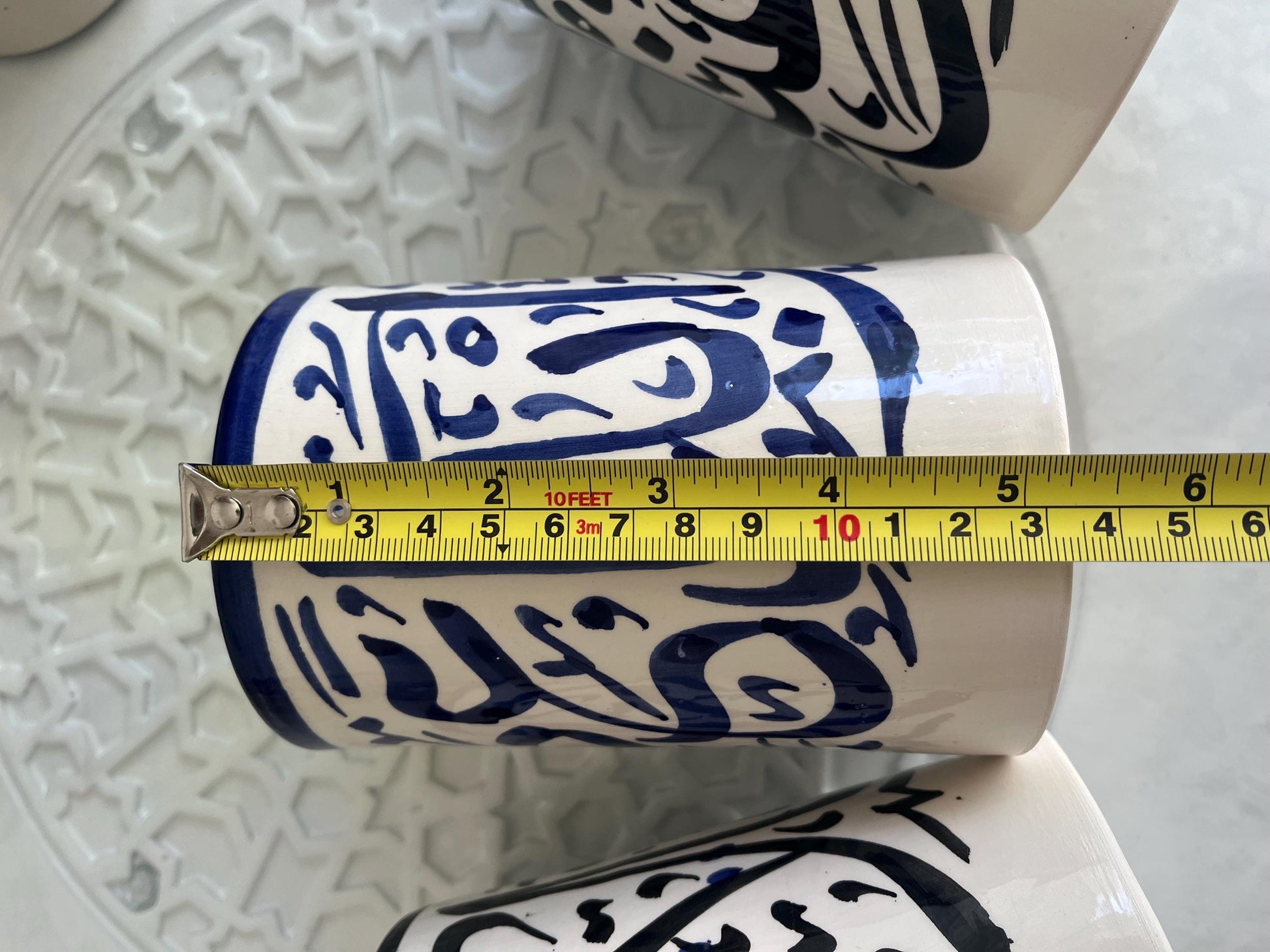Mugs with Arabic Writing, Calligraphy Colorful Cups, Beldi Moroccan Cups (Black/Blue)