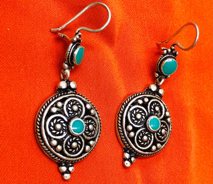 Handmade Berber Silver Earrings, Turquoise Stone, Authentic Traditional Design