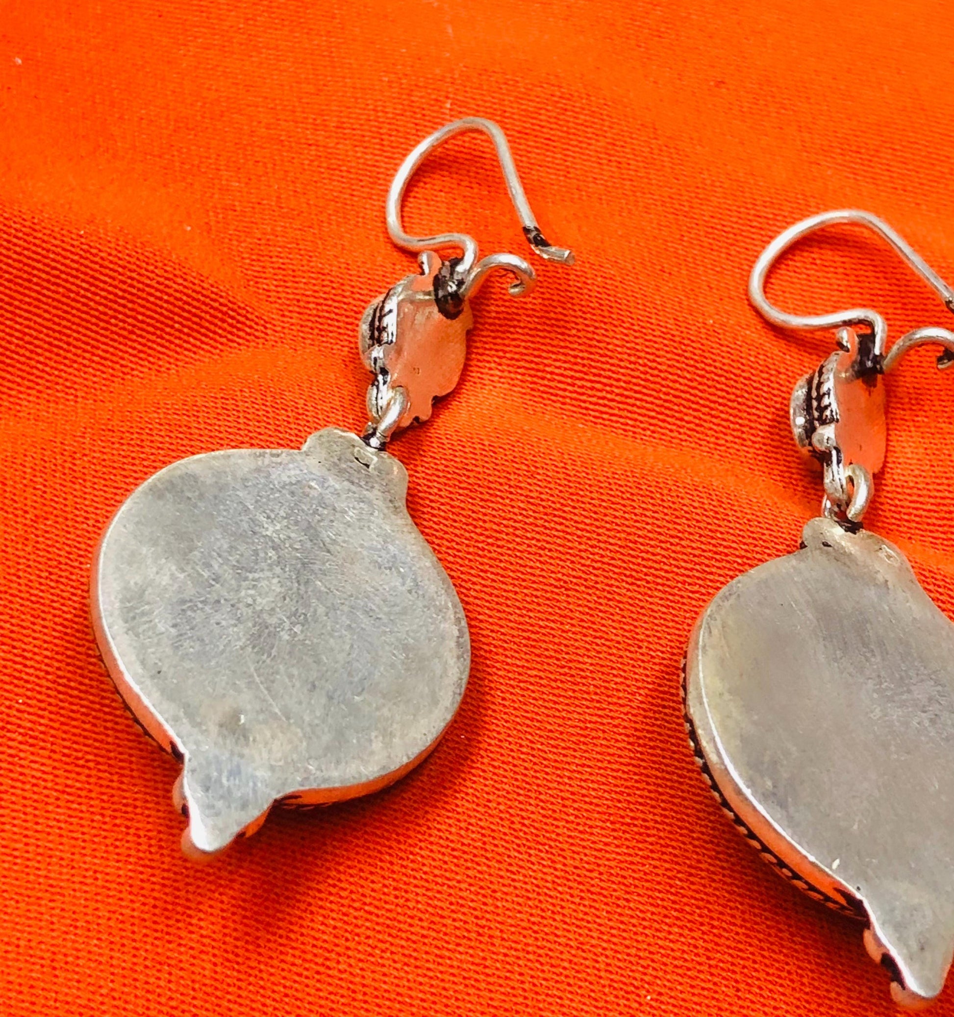 Handmade Berber Silver Earrings, Turquoise Stone, Authentic Traditional Design