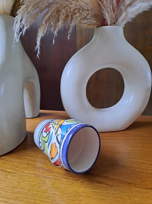 Handmade Moroccan Cup 9Cm/3.5In | Ceramic Tea & Coffee Cup | Small Berber Pottery Mug | Florar Colour Espresso Cup | Boho Kitchen Decor Gift