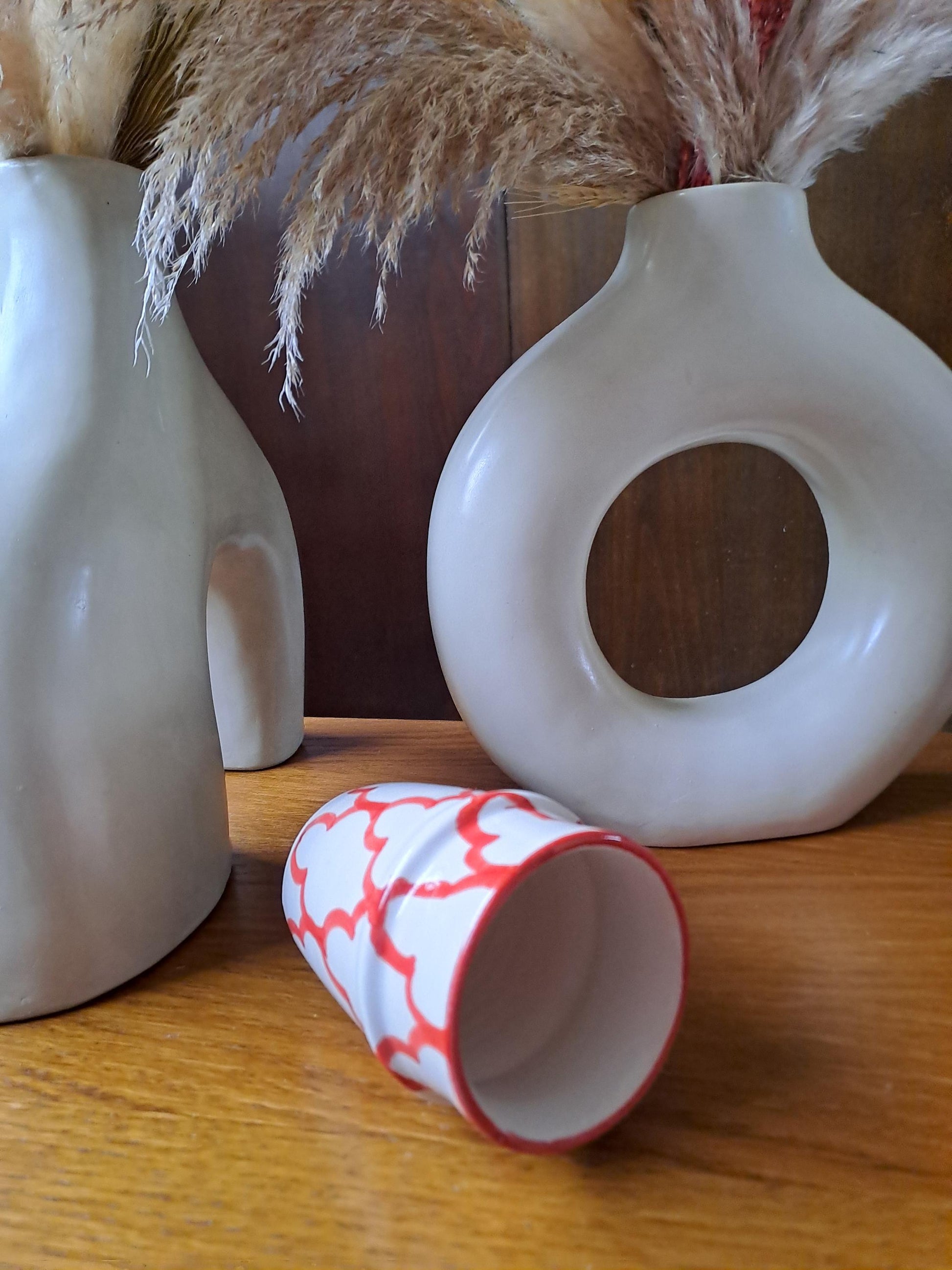 Handmade Moroccan Cup 9Cm/3.5In | Ceramic Tea & Coffee Cup | Small Berber Pottery Mug | Red Pattern Espresso Cup | Boho Kitchen Decor Gift