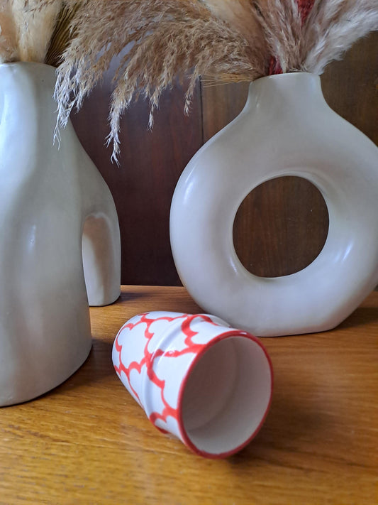 Handmade Moroccan Cup 9Cm/3.5In | Ceramic Tea & Coffee Cup | Small Berber Pottery Mug | Red Pattern Espresso Cup | Boho Kitchen Decor Gift