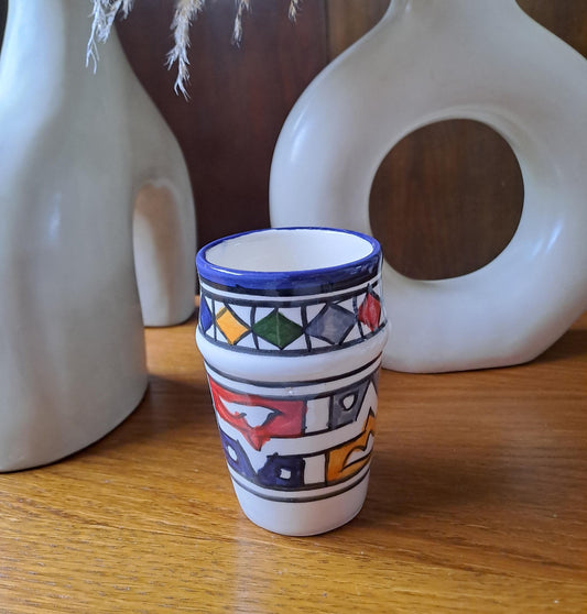 Handmade Moroccan Cup 9Cm/3.5In | Ceramic Tea & Coffee Cup | Small Berber Pottery Mug | Colorful Espresso Cup | Boho Kitchen Decor Gift