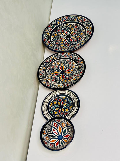 Authentic Moroccan Hand Painted Ceramic Dinnerware Set, Blue Handmade Serving Set, Tableware Collection, Dinnerware Set