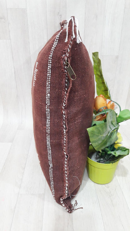 Bordeaux Cactus Silk Pillow Cover, Moroccan Boho Throw Pillow , Hand Woven Berber Pillow, Decorative Sabra Cactus Silk Cushion Cover