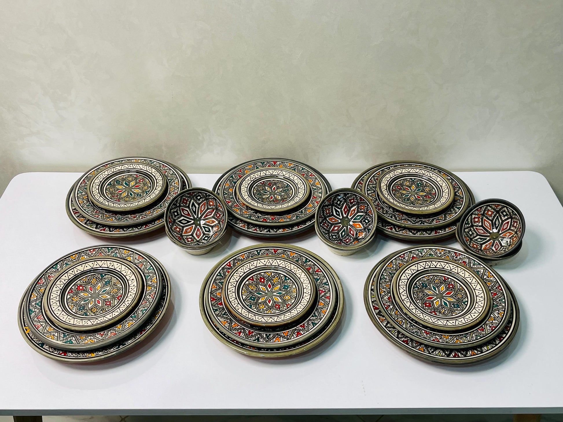 Authentic Moroccan Hand Painted Ceramic Dinnerware Set, Grey Handmade Serving Set, Tableware Collection, Dinnerware Set