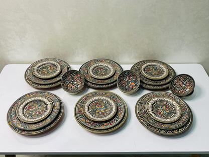 Authentic Moroccan Hand Painted Ceramic Dinnerware Set, Grey Handmade Serving Set, Tableware Collection, Dinnerware Set