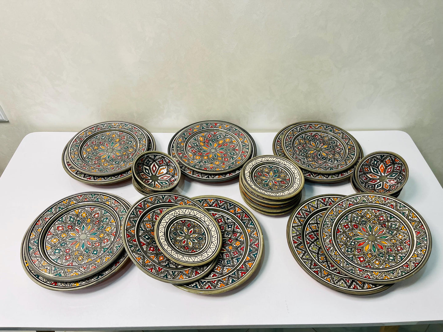 Authentic Moroccan Hand Painted Ceramic Dinnerware Set, Grey Handmade Serving Set, Tableware Collection, Dinnerware Set