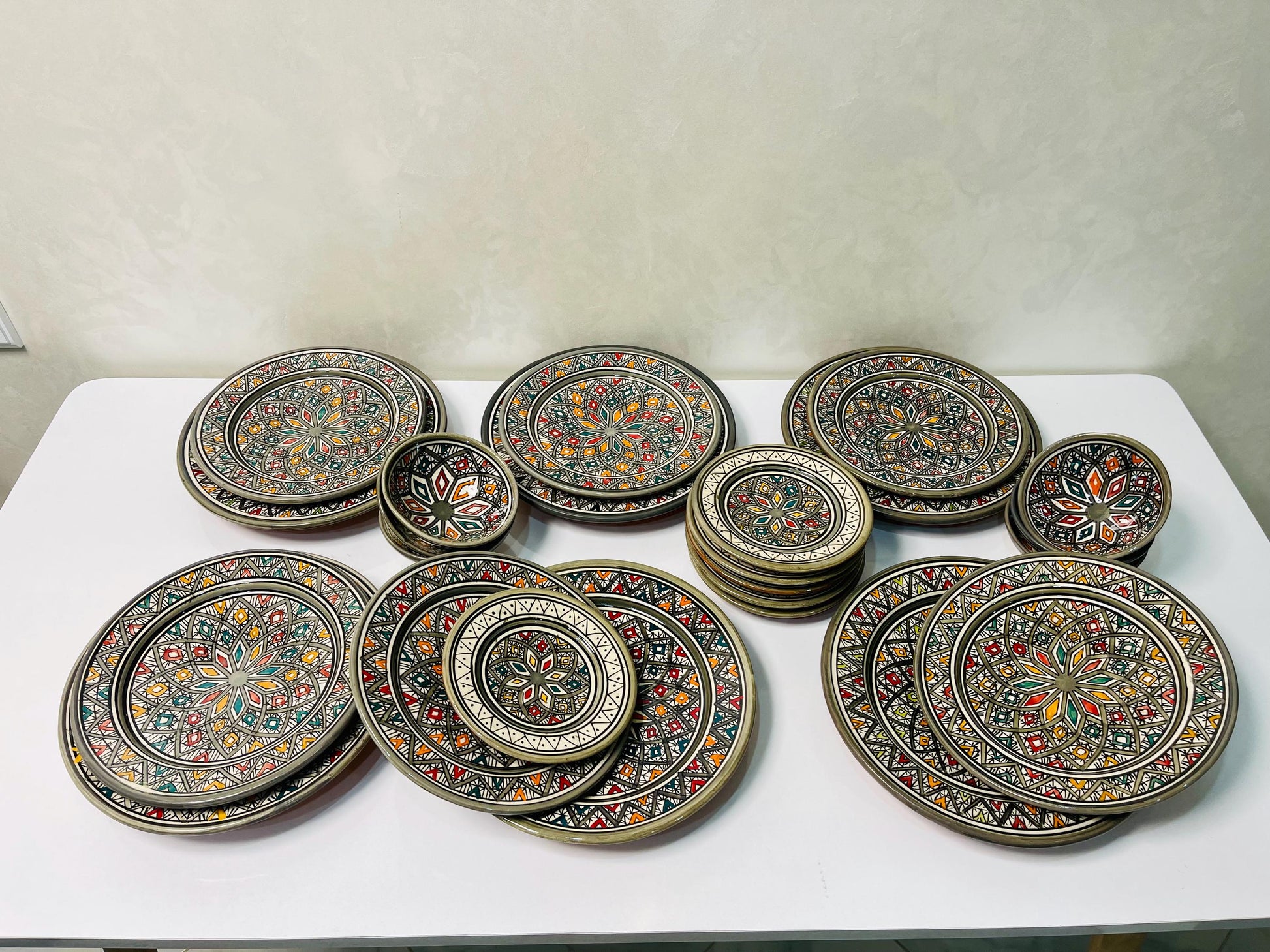 Authentic Moroccan Hand Painted Ceramic Dinnerware Set, Grey Handmade Serving Set, Tableware Collection, Dinnerware Set