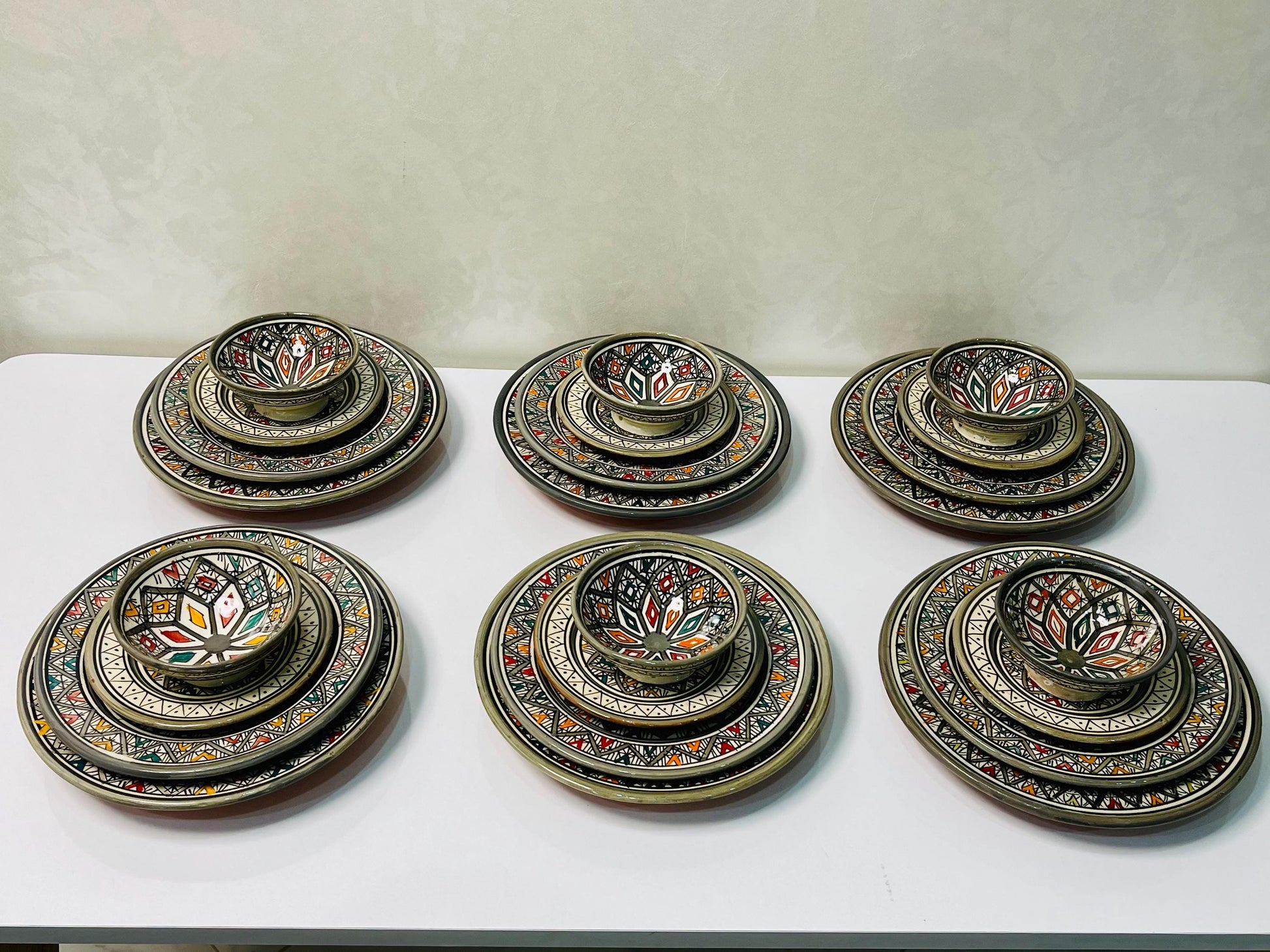 Authentic Moroccan Hand Painted Ceramic Dinnerware Set, Grey Handmade Serving Set, Tableware Collection, Dinnerware Set
