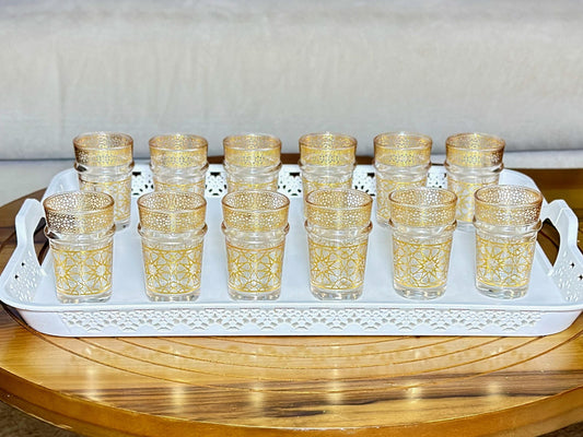 Moroccan Tea Glasses Set of Gold Tea Cups Zellij Design Tea Set Small Gold Vintage Moroccan Tea Glasses