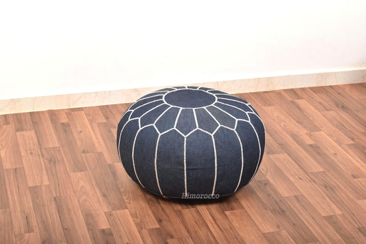 Stuffed Moroccan Denim Blue Jean Pouf