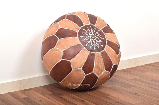 Stuffed Oil Moroccan Leather Pouf - Handmade Genuine Leather - Ottoman Footstool Hassock