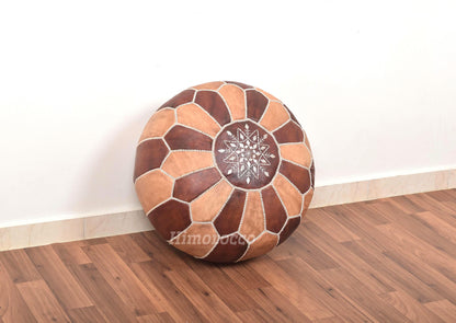 Stuffed Oil Moroccan Leather Pouf - Handmade Genuine Leather - Ottoman Footstool Hassock