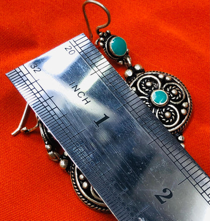 Handmade Berber Silver Earrings, Turquoise Stone, Authentic Traditional Design