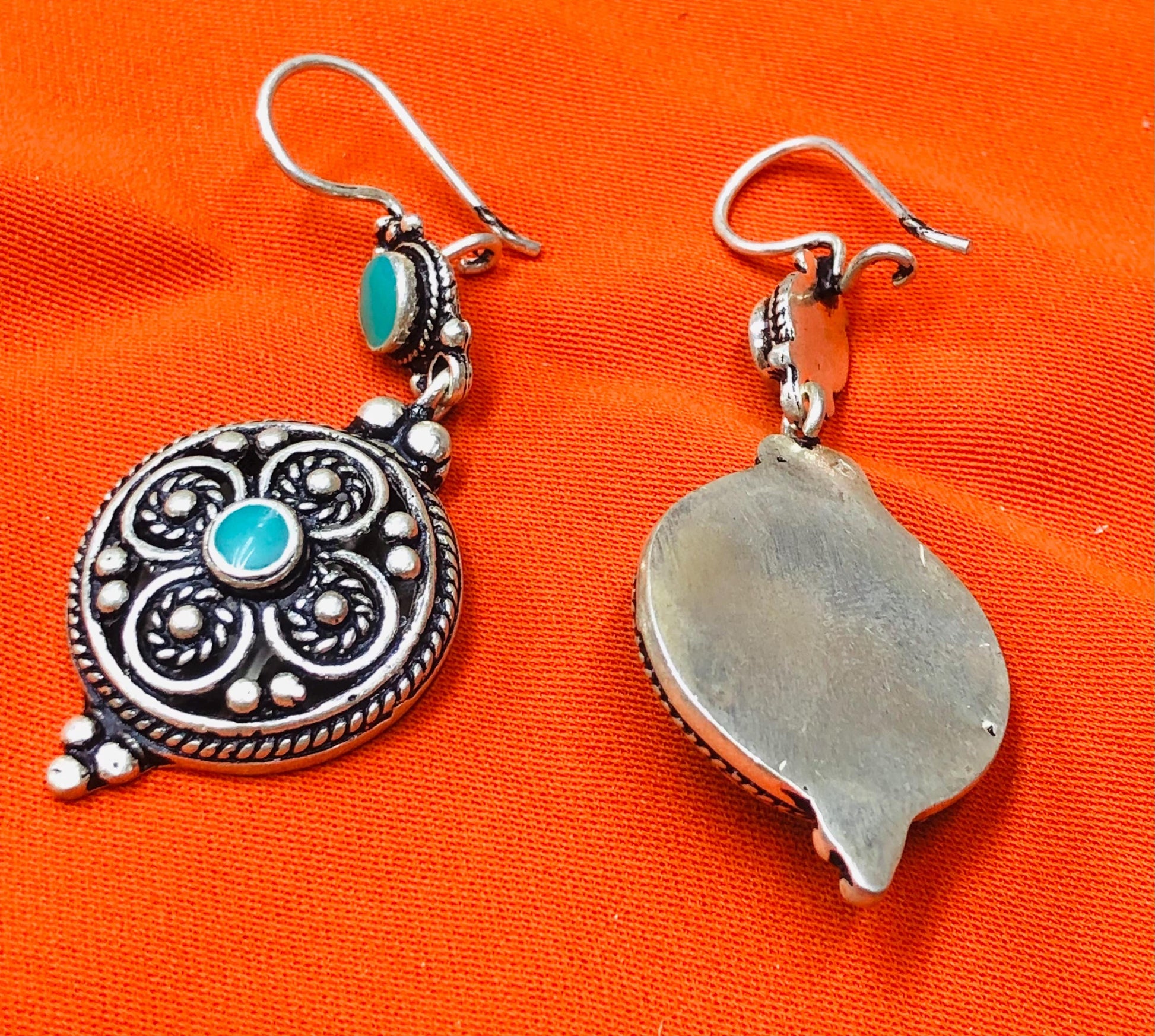Handmade Berber Silver Earrings, Turquoise Stone, Authentic Traditional Design