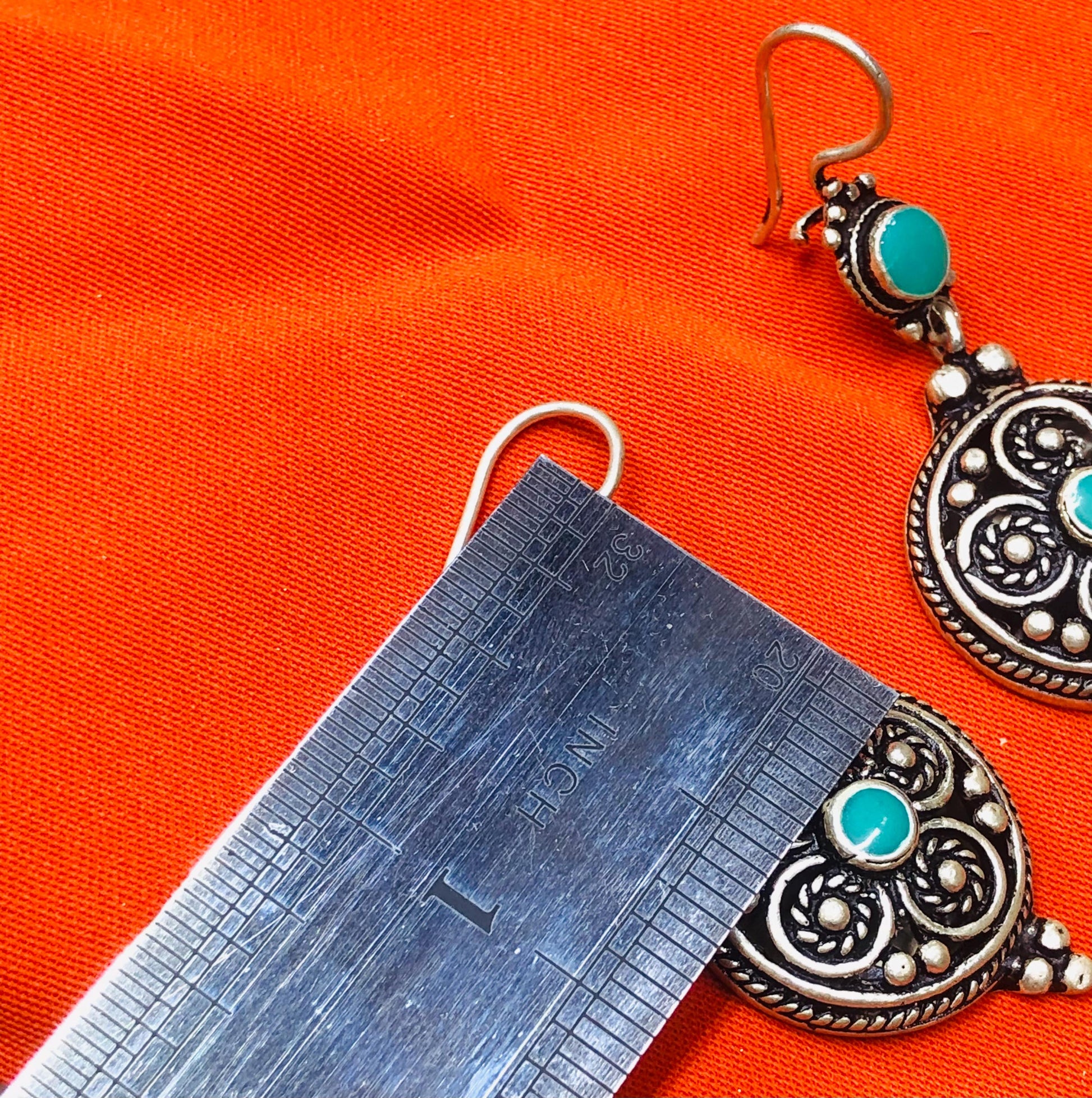 Handmade Berber Silver Earrings, Turquoise Stone, Authentic Traditional Design