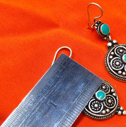 Handmade Berber Silver Earrings, Turquoise Stone, Authentic Traditional Design